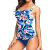 imageHolipick Two Piece Underwire Tankini Swimsuits for Women Tummy Control Tankini Top Bandeau Bathing Suits with BottomBlue Flowers