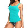 imageHolipick Two Piece Underwire Tankini Swimsuits for Women Tummy Control Tankini Top Bandeau Bathing Suits with BottomBlue Leaves