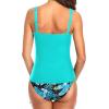 imageHolipick Two Piece Underwire Tankini Swimsuits for Women Tummy Control Tankini Top Bandeau Bathing Suits with BottomBlue Leaves