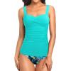 imageHolipick Two Piece Underwire Tankini Swimsuits for Women Tummy Control Tankini Top Bandeau Bathing Suits with BottomBlue Leaves