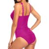 imageHolipick Two Piece Underwire Tankini Swimsuits for Women Tummy Control Tankini Top Bandeau Bathing Suits with BottomPink