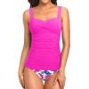 imageHolipick Two Piece Underwire Tankini Swimsuits for Women Tummy Control Tankini Top Bandeau Bathing Suits with BottomPink Flower