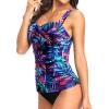 imageHolipick Two Piece Underwire Tankini Swimsuits for Women Tummy Control Tankini Top Bandeau Bathing Suits with BottomPurple Leaf