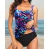 imageHolipick Two Piece Underwire Tankini Swimsuits for Women Tummy Control Tankini Top Bandeau Bathing Suits with BottomPurple Leaf