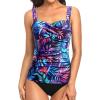imageHolipick Two Piece Underwire Tankini Swimsuits for Women Tummy Control Tankini Top Bandeau Bathing Suits with BottomPurple Leaf