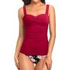 imageHolipick Two Piece Underwire Tankini Swimsuits for Women Tummy Control Tankini Top Bandeau Bathing Suits with BottomRed Flowers