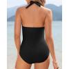 imageHolipick Women Halter One Piece Swimsuits Tummy Control Bathing Suit Slimming Push Up Swimwear V NeckBlack