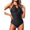 imageHolipick Women One Piece Swimsuit Tummy Control Bathing Suits High Neck Halter SwimwearBlack