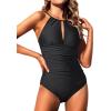 imageHolipick Women One Piece Swimsuit Tummy Control Bathing Suits High Neck Halter SwimwearBlack2