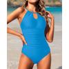 imageHolipick Women One Piece Swimsuit Tummy Control Bathing Suits High Neck Halter SwimwearBlue