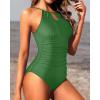 imageHolipick Women One Piece Swimsuit Tummy Control Bathing Suits High Neck Halter SwimwearGreen