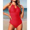 imageHolipick Women One Piece Swimsuit Tummy Control Bathing Suits High Neck Halter SwimwearSolid Red