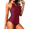 imageHolipick Women One Piece Swimsuit Tummy Control Bathing Suits High Neck Halter SwimwearWine Red