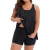 imageHolipick Women Plus Size Swimsuit Tummy Control Tankini Two Piece Bathing Suits Blouson Top with Boy ShortsBlack Wide Straps