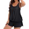 imageHolipick Women Plus Size Swimsuit Tummy Control Tankini Two Piece Bathing Suits Blouson Top with Boy ShortsBlack Wide Straps