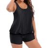 imageHolipick Women Plus Size Swimsuit Tummy Control Tankini Two Piece Bathing Suits Blouson Top with Boy ShortsBlack Wide Straps