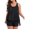 imageHolipick Women Plus Size Swimsuit Tummy Control Tankini Two Piece Bathing Suits Blouson Top with Boy ShortsBlack Wide Straps