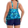 imageHolipick Women Plus Size Swimsuit Tummy Control Tankini Two Piece Bathing Suits Blouson Top with Boy ShortsBlue Leaves Wide Straps