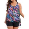 imageHolipick Women Plus Size Swimsuit Tummy Control Tankini Two Piece Bathing Suits Blouson Top with Boy ShortsColor Oblique Stripe Wide Straps