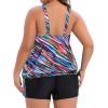 imageHolipick Women Plus Size Swimsuit Tummy Control Tankini Two Piece Bathing Suits Blouson Top with Boy ShortsColor Oblique Stripe Wide Straps