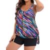 imageHolipick Women Plus Size Swimsuit Tummy Control Tankini Two Piece Bathing Suits Blouson Top with Boy ShortsColor Oblique Stripe Wide Straps