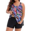 imageHolipick Women Plus Size Swimsuit Tummy Control Tankini Two Piece Bathing Suits Blouson Top with Boy ShortsColor Oblique Stripe Wide Straps