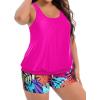 imageHolipick Women Plus Size Swimsuit Tummy Control Tankini Two Piece Bathing Suits Blouson Top with Boy ShortsColorful Leaves Wide Straps