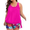 imageHolipick Women Plus Size Swimsuit Tummy Control Tankini Two Piece Bathing Suits Blouson Top with Boy ShortsColorful Leaves Wide Straps
