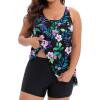 imageHolipick Women Plus Size Swimsuit Tummy Control Tankini Two Piece Bathing Suits Blouson Top with Boy ShortsFloral Wide Straps