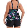 imageHolipick Women Plus Size Swimsuit Tummy Control Tankini Two Piece Bathing Suits Blouson Top with Boy ShortsFloral Wide Straps