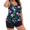 imageHolipick Women Plus Size Swimsuit Tummy Control Tankini Two Piece Bathing Suits Blouson Top with Boy ShortsFloral Wide Straps