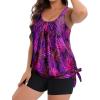 imageHolipick Women Plus Size Swimsuit Tummy Control Tankini Two Piece Bathing Suits Blouson Top with Boy ShortsPurple Leaf