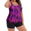 imageHolipick Women Plus Size Swimsuit Tummy Control Tankini Two Piece Bathing Suits Blouson Top with Boy ShortsPurple Leaf