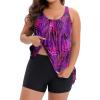 imageHolipick Women Plus Size Swimsuit Tummy Control Tankini Two Piece Bathing Suits Blouson Top with Boy ShortsPurple Leaf