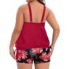 imageHolipick Women Plus Size Swimsuit Tummy Control Tankini Two Piece Bathing Suits Blouson Top with Boy ShortsRed Floral Wide Straps