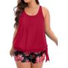 imageHolipick Women Plus Size Swimsuit Tummy Control Tankini Two Piece Bathing Suits Blouson Top with Boy ShortsRed Floral Wide Straps