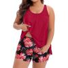 imageHolipick Women Plus Size Swimsuit Tummy Control Tankini Two Piece Bathing Suits Blouson Top with Boy ShortsRed Floral Wide Straps