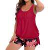 imageHolipick Women Plus Size Swimsuit Tummy Control Tankini Two Piece Bathing Suits Blouson Top with Boy ShortsRed Floral Wide Straps