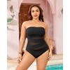 imageHolipick Women Strapless Bandeau One Piece Swimsuits Sexy Mesh Cutout Bathing Suits Tummy Control SwimwearBlack 1