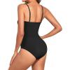 imageHolipick Women Strapless Bandeau One Piece Swimsuits Sexy Mesh Cutout Bathing Suits Tummy Control SwimwearBlack With Dot