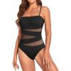imageHolipick Women Strapless Bandeau One Piece Swimsuits Sexy Mesh Cutout Bathing Suits Tummy Control SwimwearBlack With Dot