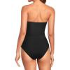 imageHolipick Women Strapless Bandeau One Piece Swimsuits Sexy Mesh Cutout Bathing Suits Tummy Control SwimwearBlack With Gold