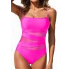 imageHolipick Women Strapless Bandeau One Piece Swimsuits Sexy Mesh Cutout Bathing Suits Tummy Control SwimwearHot Pink 1