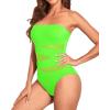 imageHolipick Women Strapless Bandeau One Piece Swimsuits Sexy Mesh Cutout Bathing Suits Tummy Control SwimwearNeon Green
