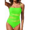 imageHolipick Women Strapless Bandeau One Piece Swimsuits Sexy Mesh Cutout Bathing Suits Tummy Control SwimwearNeon Green