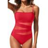 imageHolipick Women Strapless Bandeau One Piece Swimsuits Sexy Mesh Cutout Bathing Suits Tummy Control SwimwearNew Red