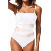 imageHolipick Women Strapless Bandeau One Piece Swimsuits Sexy Mesh Cutout Bathing Suits Tummy Control SwimwearWhite 1
