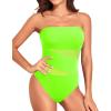 imageHolipick Women Strapless One Piece Swimsuit Tummy Control Bandeau Bathing Suit Mesh Cutout SwimwearNeon Green
