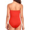 imageHolipick Women Strapless One Piece Swimsuit Tummy Control Bandeau Bathing Suit Mesh Cutout SwimwearRed With Red Mesh