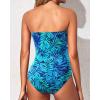 imageHolipick Women Strapless One Piece Swimsuits Tummy Control Bandeau Bathing Suits Retro Slimming SwimwearBlue Leaves